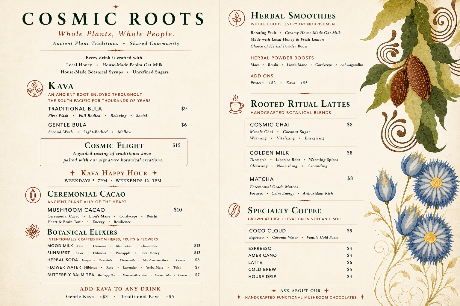 Cosmic Roots menu